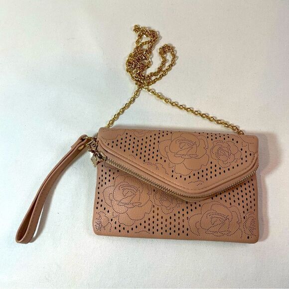 URBAN EXPRESSIONS blush convertible wristlet crossbody bag with pierced floral - Picture 1 of 11